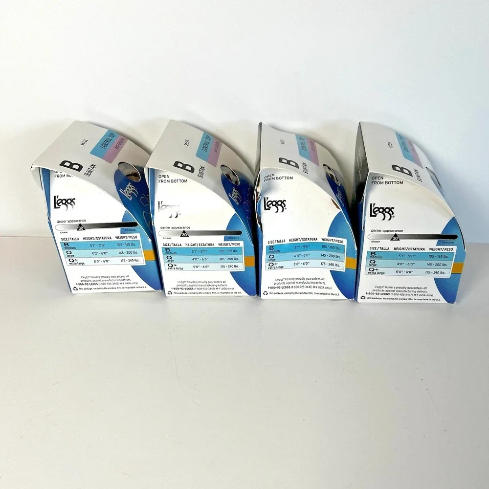 Lot of 4 Leggs Sheer Energy Control Top Anti-Cellulite Sheer Toe Suntan Size B